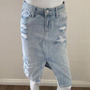 Dolls Kill Generation Kiss Light Blue Distressed Denim Midi Skirt Normcore